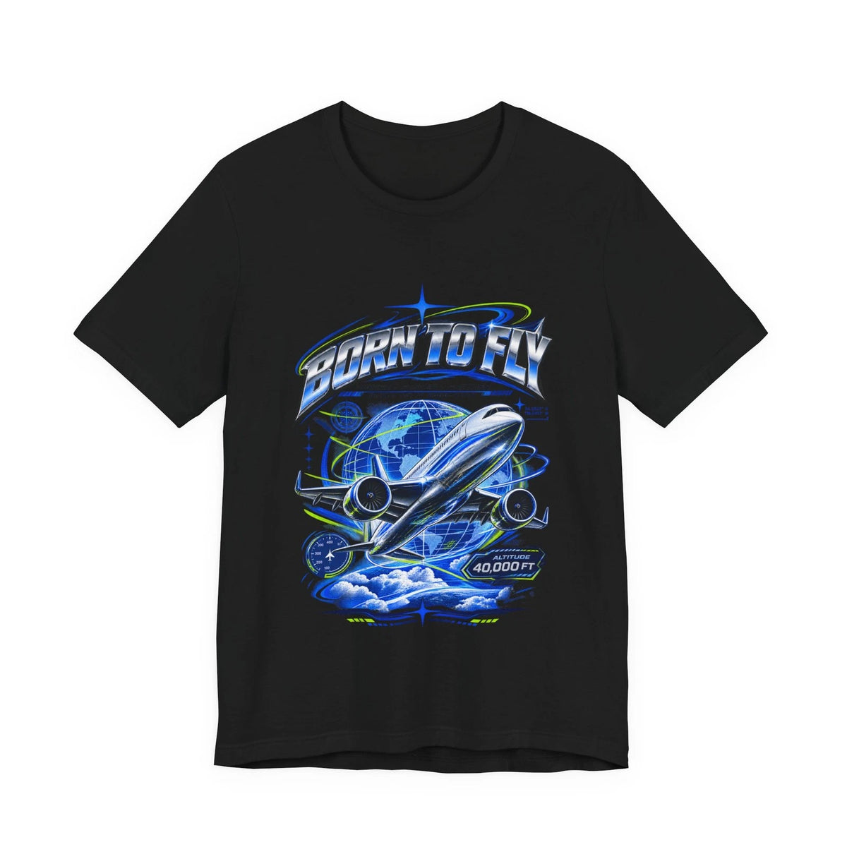 Born to Fly Global Air Y2K Chrome Distressed Graphic Tee