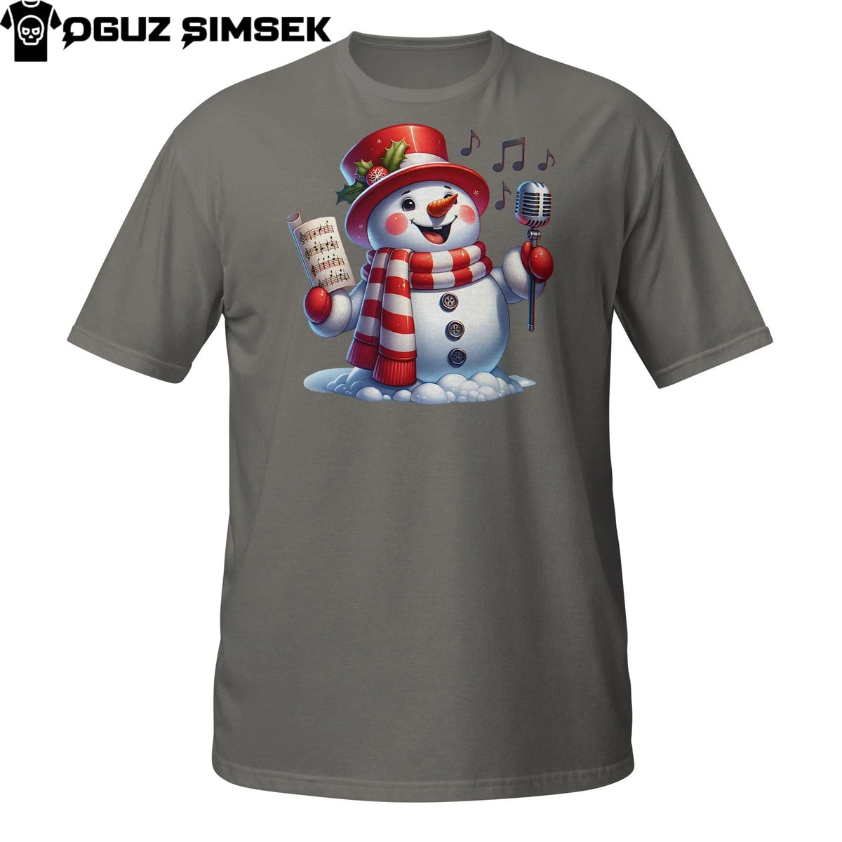 Snowman Singing Shirt – Christmas Caroler Tee with Microphone & Songbook