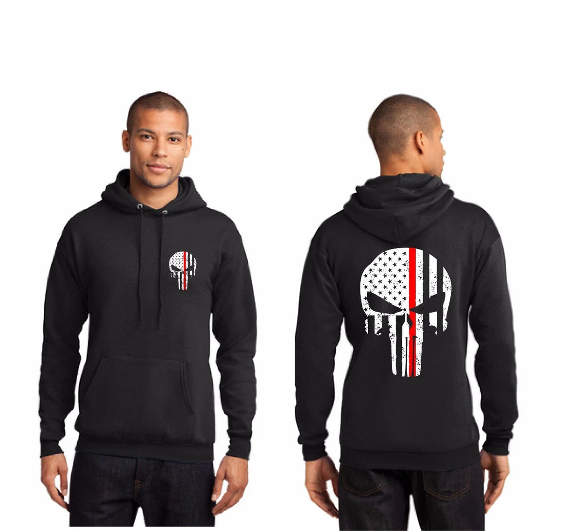 Tattered Skull Thin RED Line American Flag Firefighter Firemen Unisex
