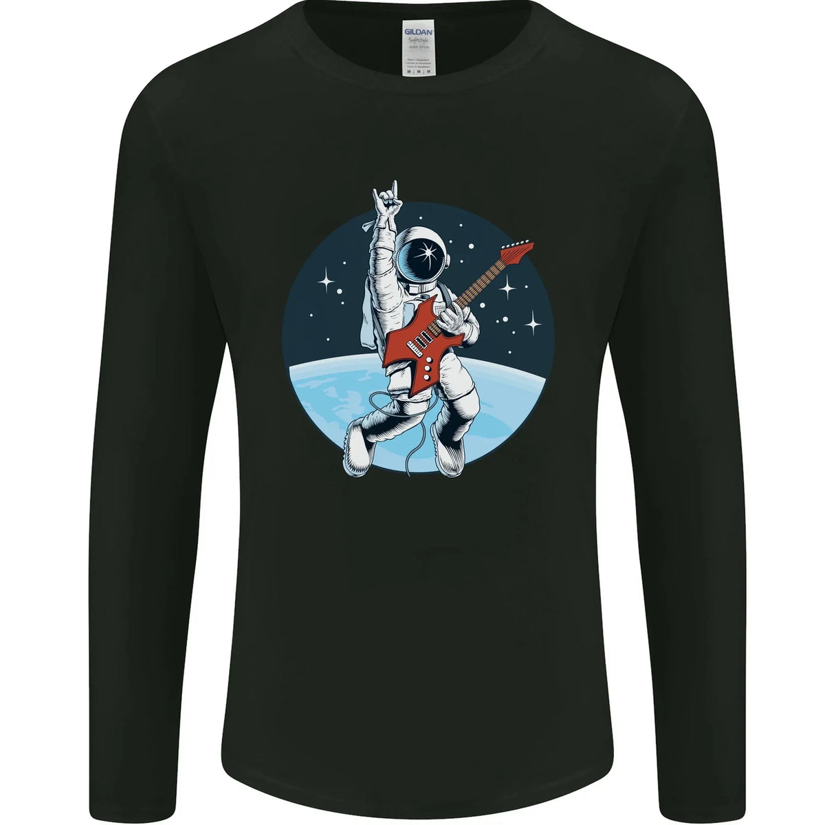 Space Rock Funny Astronaut Guitar Guitarist Mens Long Sleeve Unisex