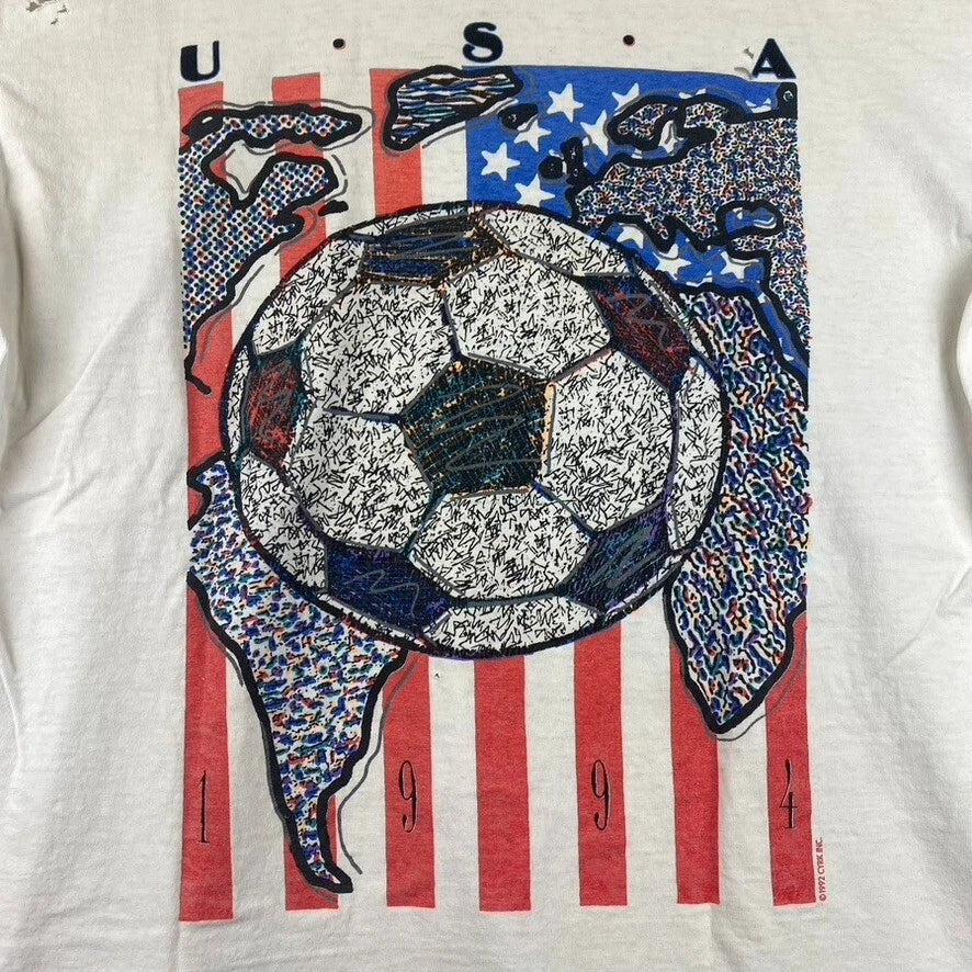 Vintage World Cup Mens Shirt XL 90s USA Soccer White Distressed Thin Thrashed Unisex