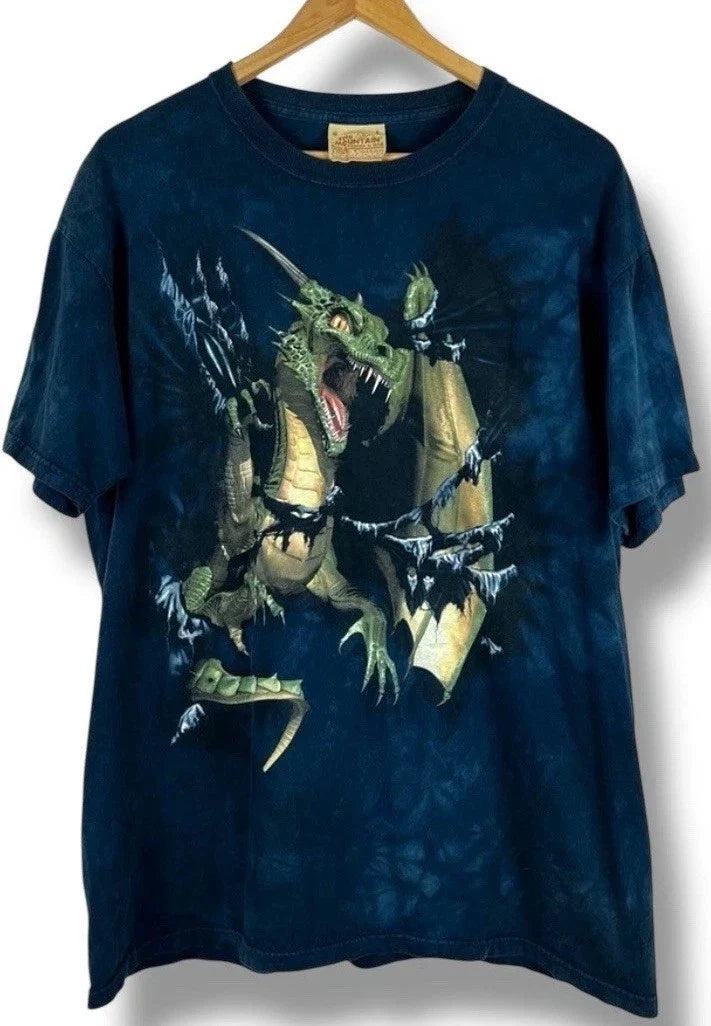 Vtg The Mountain Dragon Blue Men’s Sz L 1999 Graphic Rare Short Sleeve Unisex