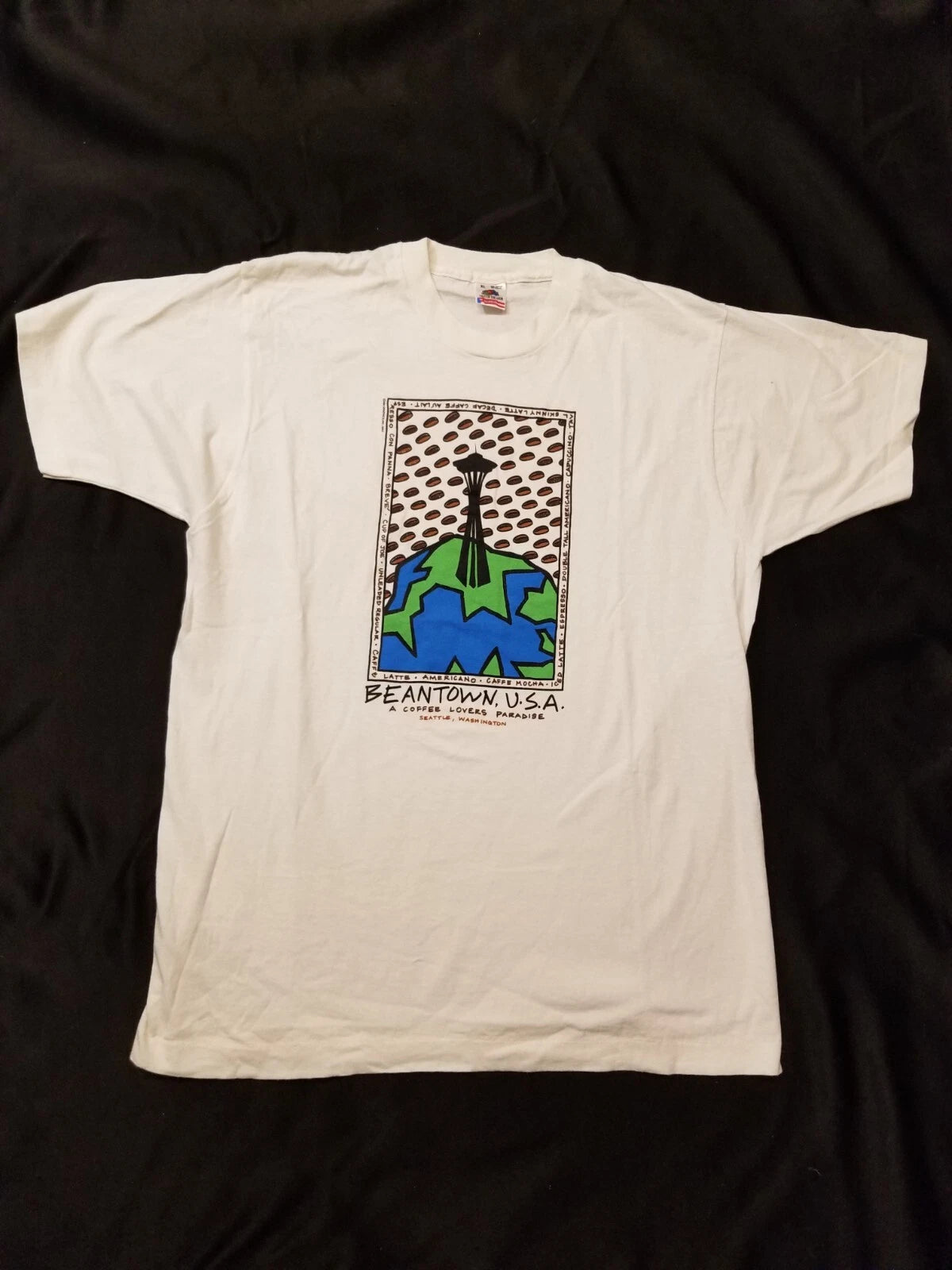 Vtg 90s Seattle Beantown Coffee Lovers Paradise Space Needle XL T-Shirt Barista