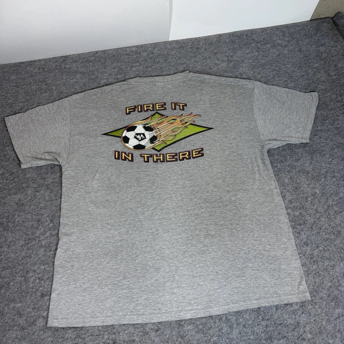 Big Dogs Fire It In There Soccer Graphic T Shirt Gray Mens XL Sports Tee Unisex