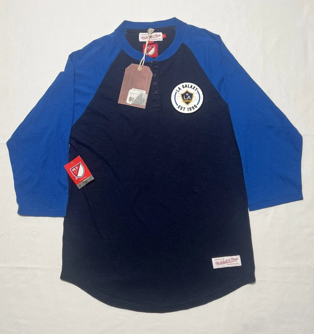 LA Galaxy Shirt Mitchell & Ness Henley Men’s S Small 3/4 Sleeve Blue MLS NWT Unisex
