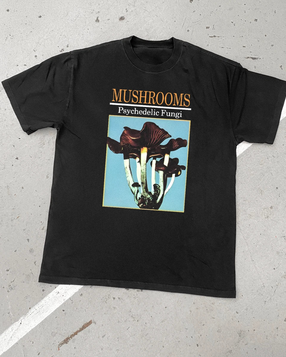 Drug Encyclopedia 'Mushrooms' Heavy Faded Black Tee
