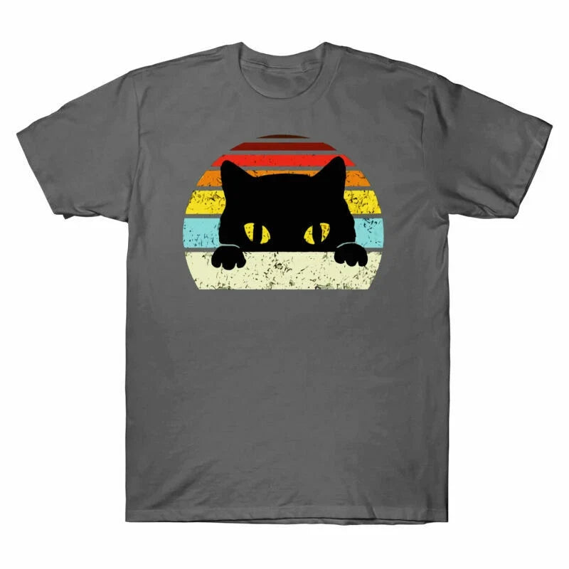 Cat Retro Black Tee Men's Lover Lover Gift Style Vintage Cotton Cats Cat Unisex