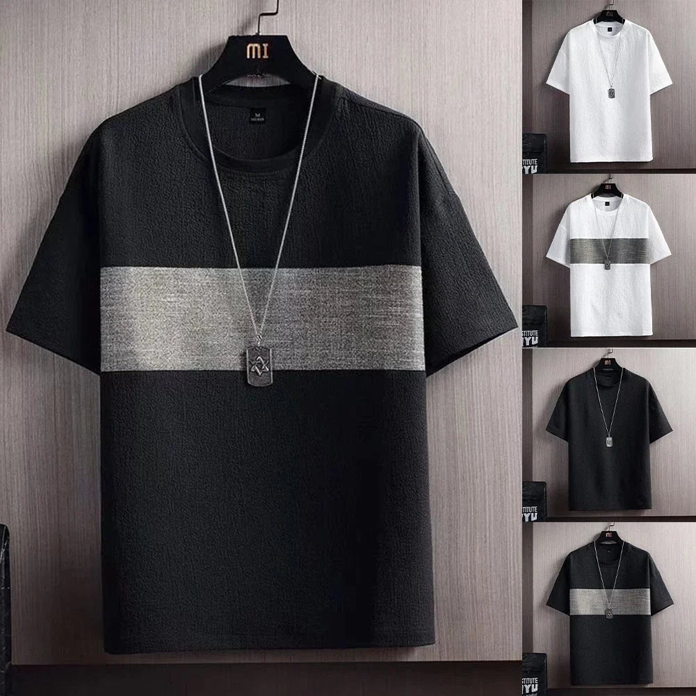 Men's Short Sleeve Loose Fit Splicing Texture Casual Daily Wear Unisex