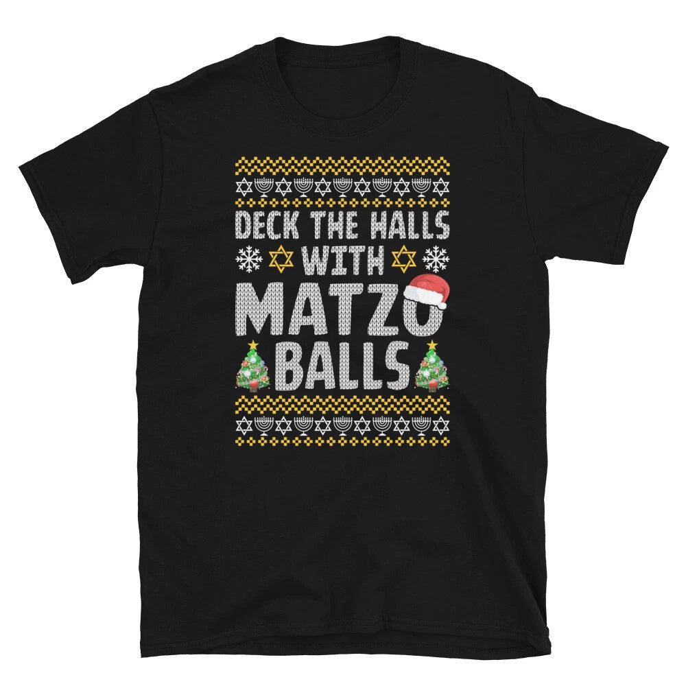 Deck the Halls With Matzo Balls Jewish Food Hanukkah Short-Sleeve Unisex T-Shirt