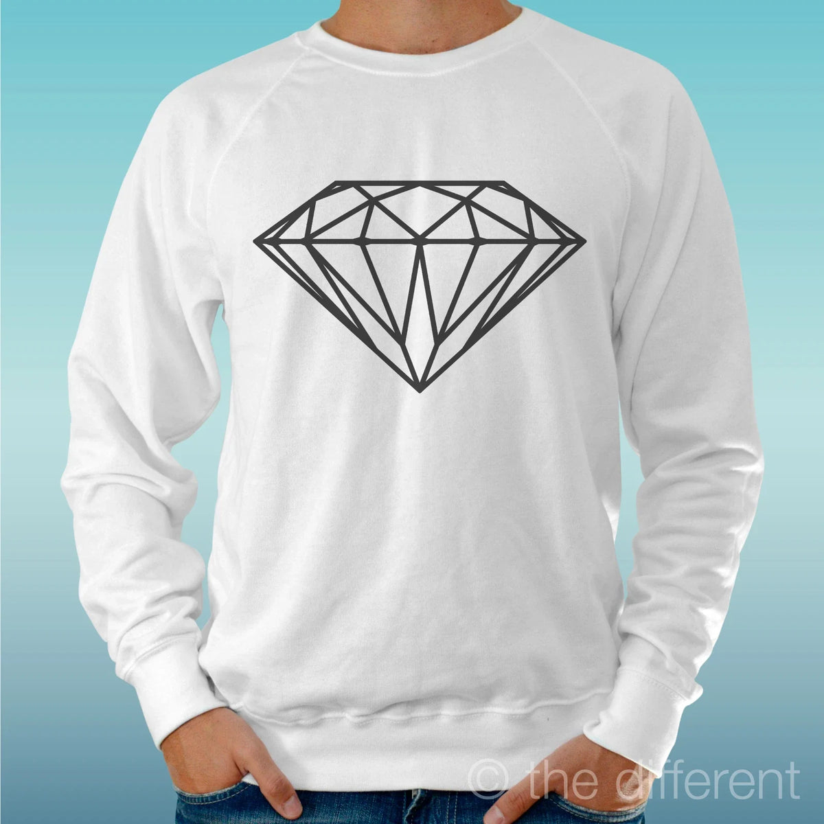 Felpa Man Light Sweater White " Diamond Draw " Road To Happiness Unisex