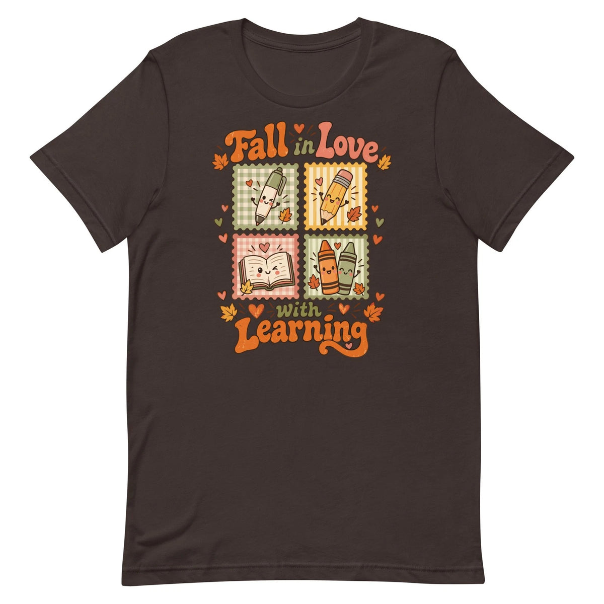 Fall in Love With Learning Shirt Cute Teacher School Supplies Autumn Teacher Tee