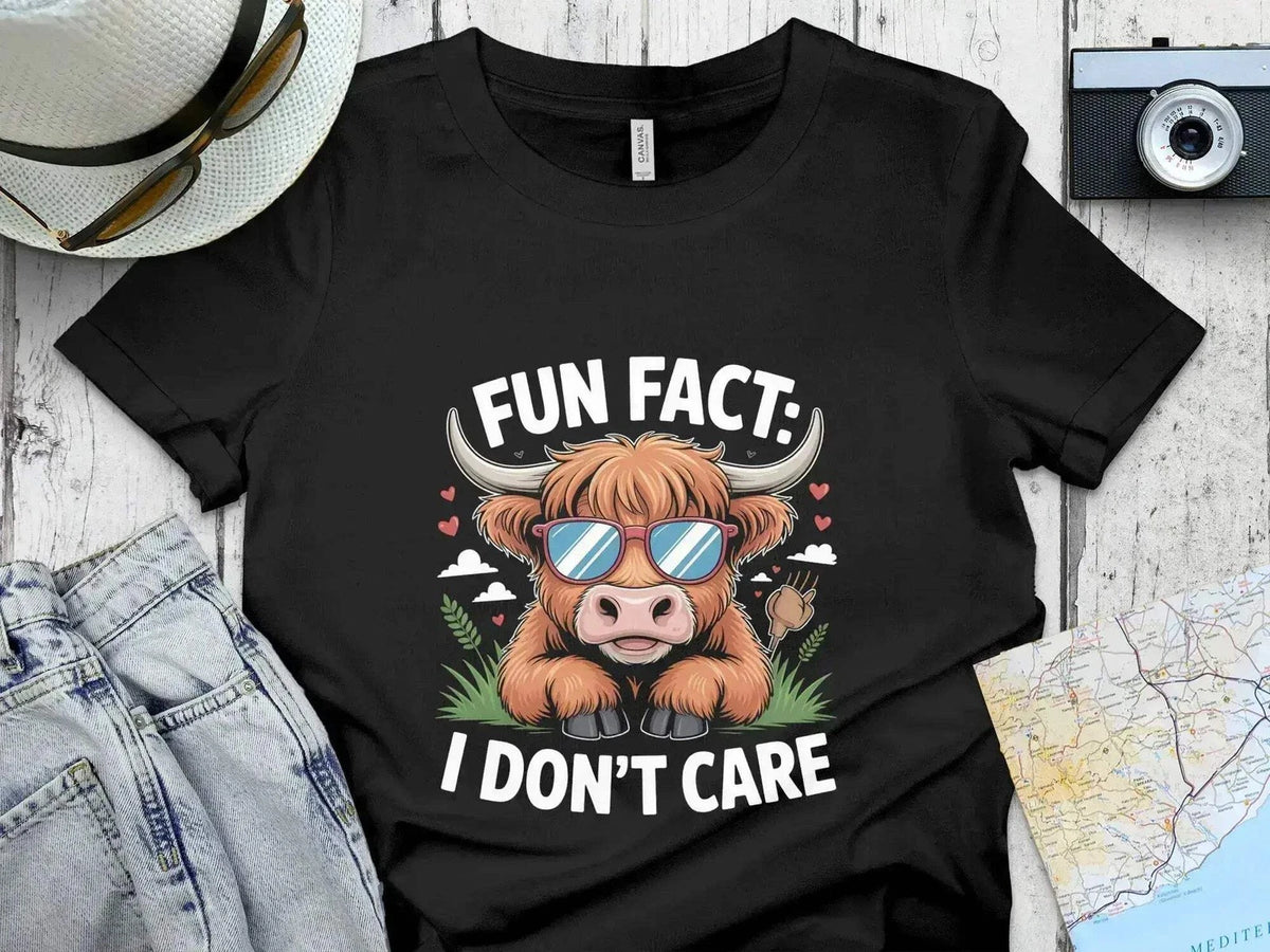 Fun Fact: I Don't Care – Funny Highland Cow T-Shirt