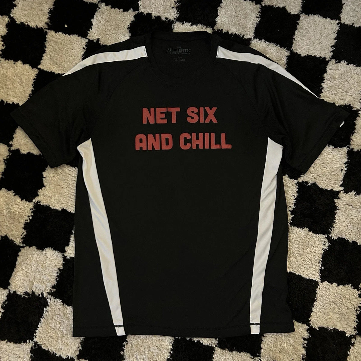 Net Six and Chill - Soccer Jersey Funny Team Black Joke Tee Men’s Large Unisex