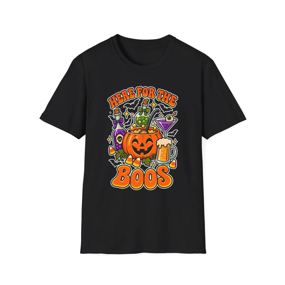 Here for the Boos Pumpkin T-Shirt | Cute Halloween Booze Party Graphic Tee