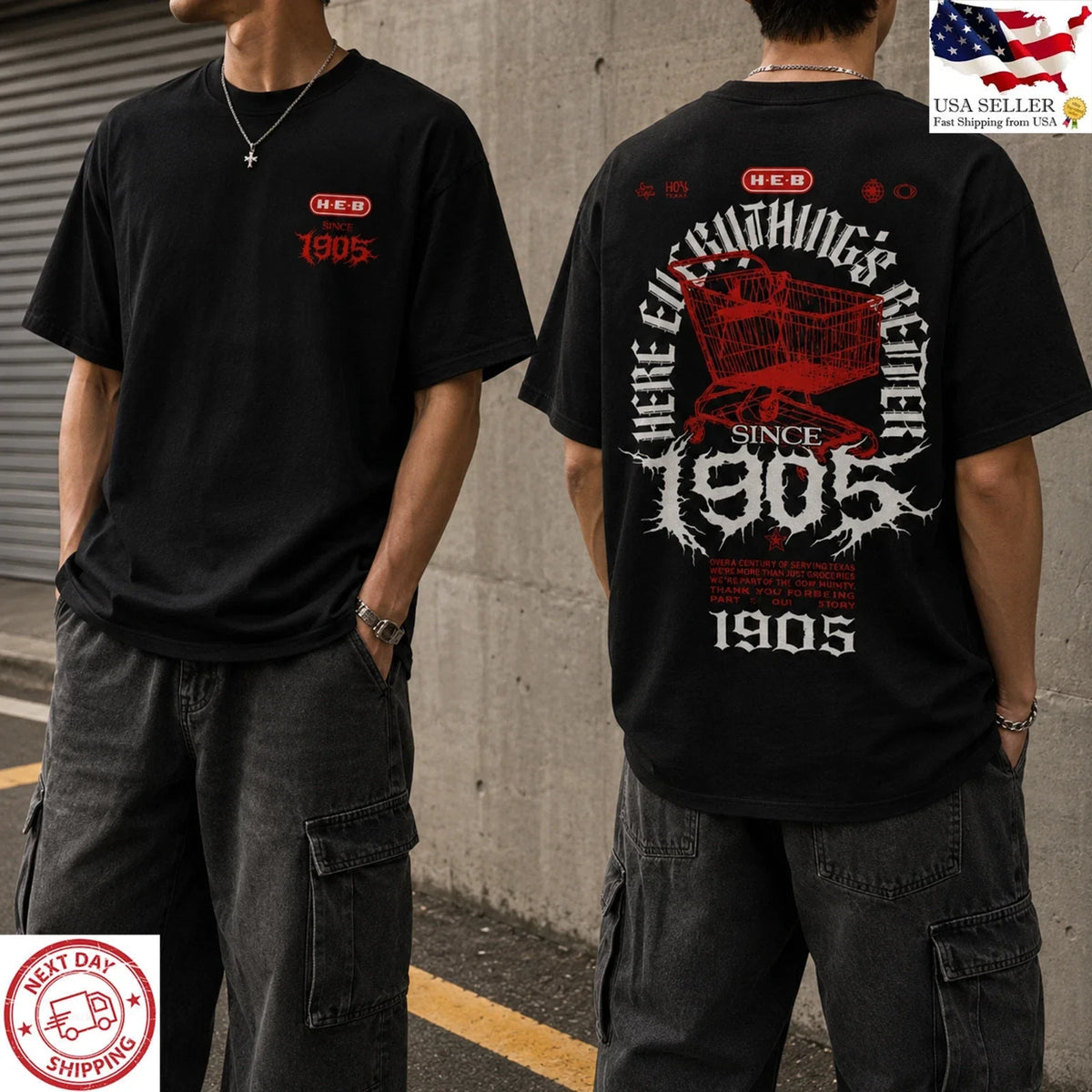 HEB Since 1905 Shirt Double Sided Texas Streetwear Graphic Tee Unisex