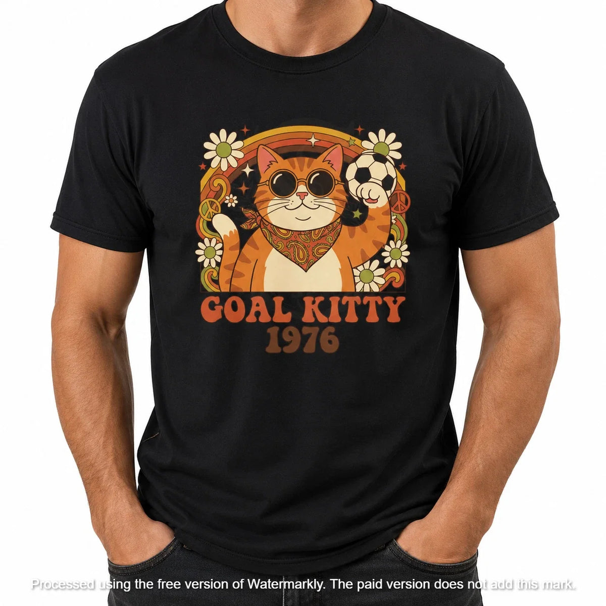Groovy Cat Soccer 'Goal Kitty 1976' | Retro Floral Unisex