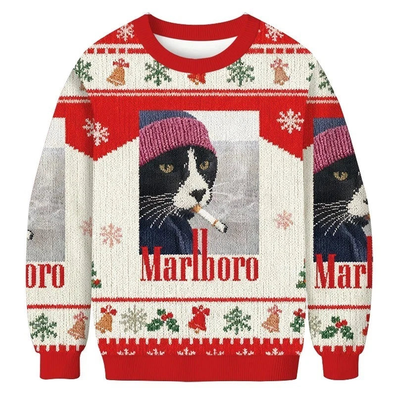 Marlboro Smoking Cat Meme Funny Christmas Ugly Sweater