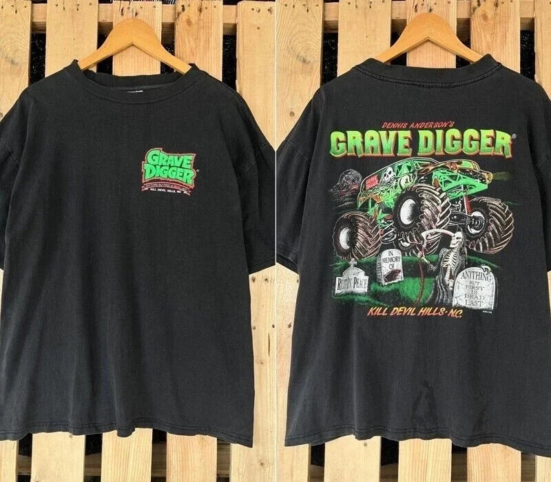 Grave Digger Monster Truck 2 Sided 90's Basic Black Unisex
