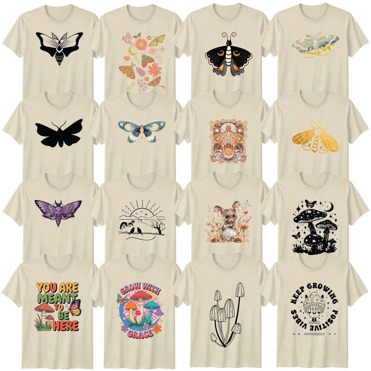 Boho Nature Butterfly And Bee Adult T-Shirt Moths Birthday Gift