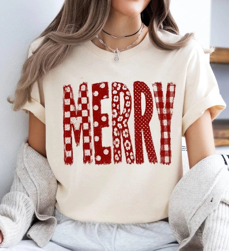 Retro Merry Christmas Shirt, Festive Holiday Xmas Gift, Womens Christmas Vibes