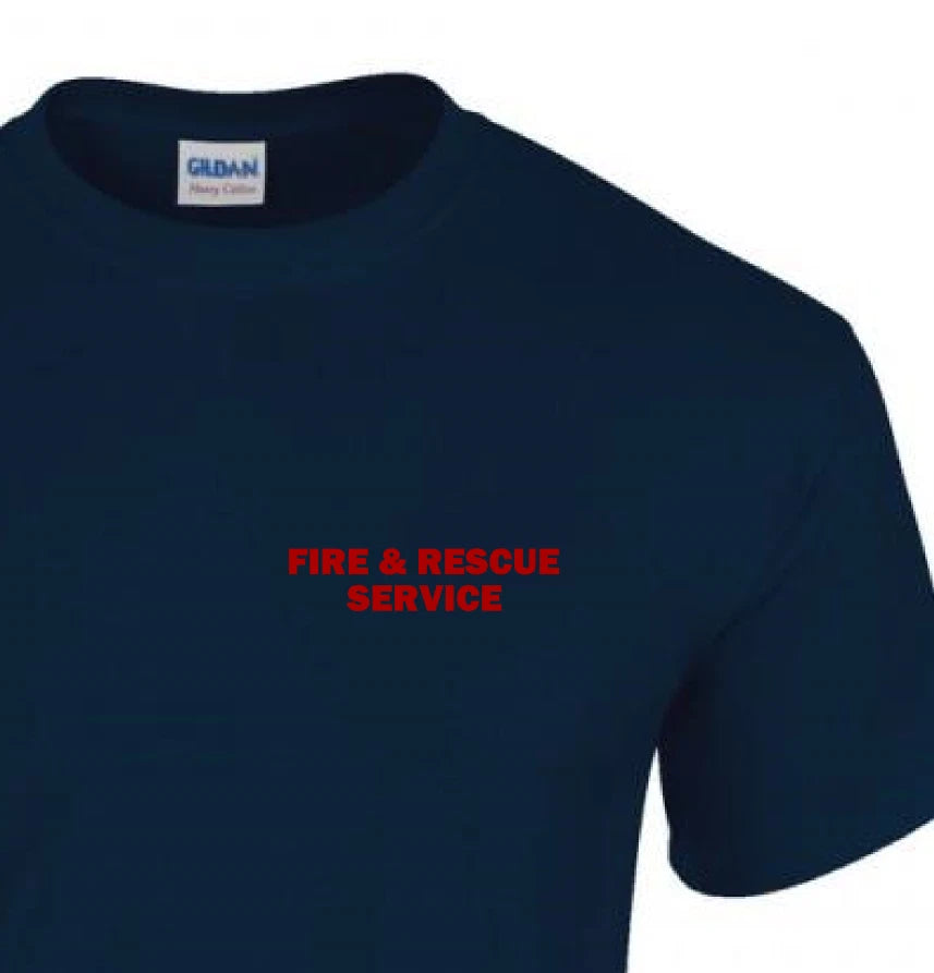 FIRE AND RESCUE SERVICE T SHIRT - UK FIREMAN EMERGENCY SERVICES - NAVY BLUE