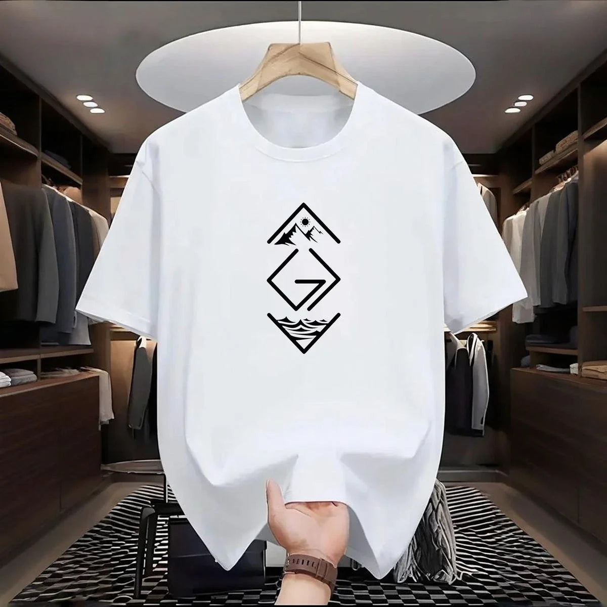 Unisex Minimal Logo Mountain Ocean Graphic Casual Top Unisex