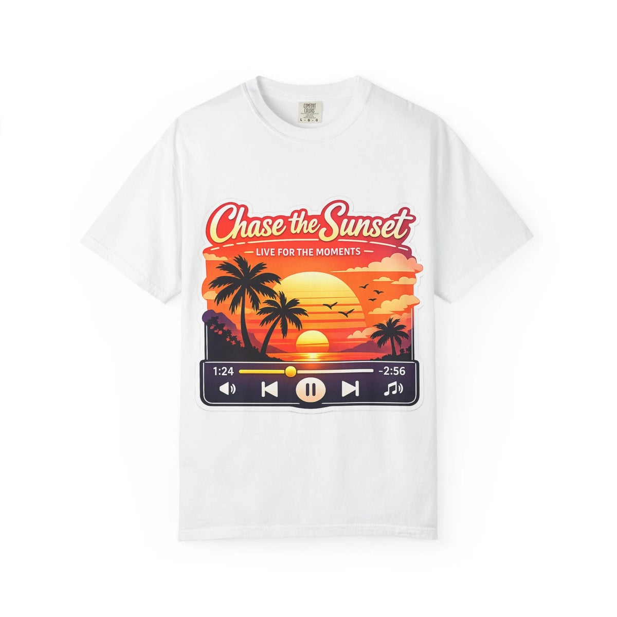 Chase the Sunset music player graphic T-Shirt | Palm Tree Sunset Tee