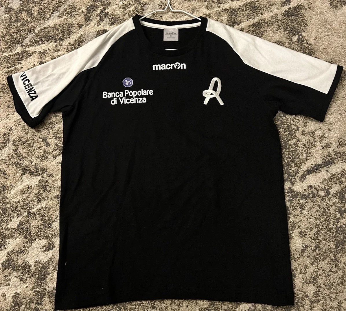 Macron Banca Popolare Di Vicenza Work Hard Play Harder Jersey Small Black Soccer Unisex