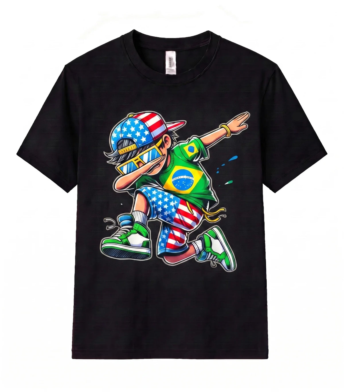 Brazil Flag USA Flag Graphic T Shirt Dabbing Soccer Patriotic Football Fan Gift Unisex
