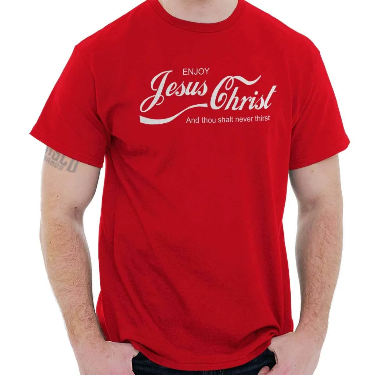 Christian Enjoy Jesus Christ Never Thirst Womens or Mens Crewneck T Shirt Tee Unisex