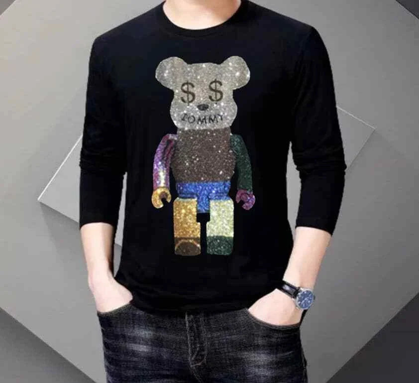 New Men Fashion Diamond Rhinestones Bear Luxury Black Long High Quality Unisex