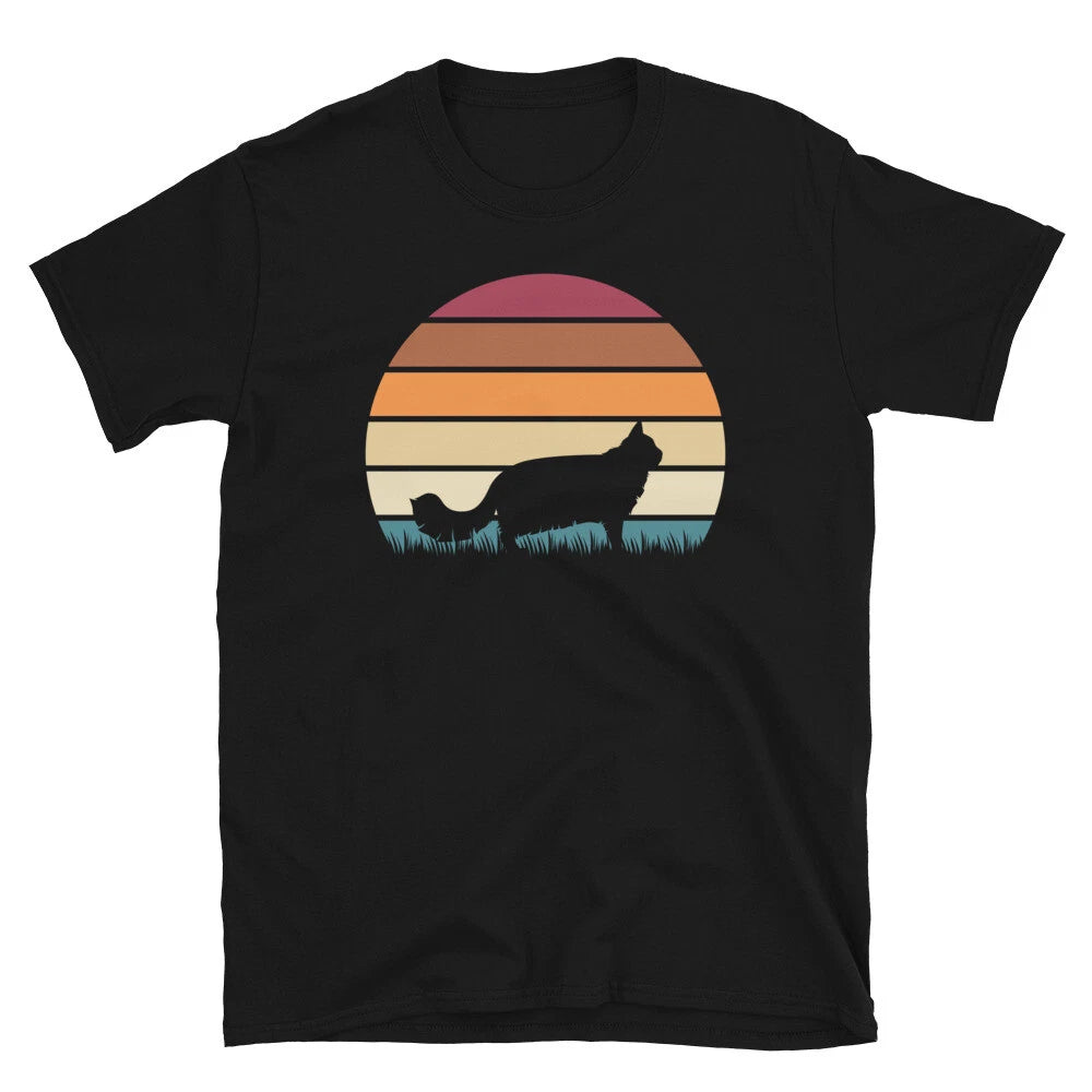 Retro Sunset Kitten Feline Pet Norwegian Forest Cat Short-Sleeve Unisex T-Shirt