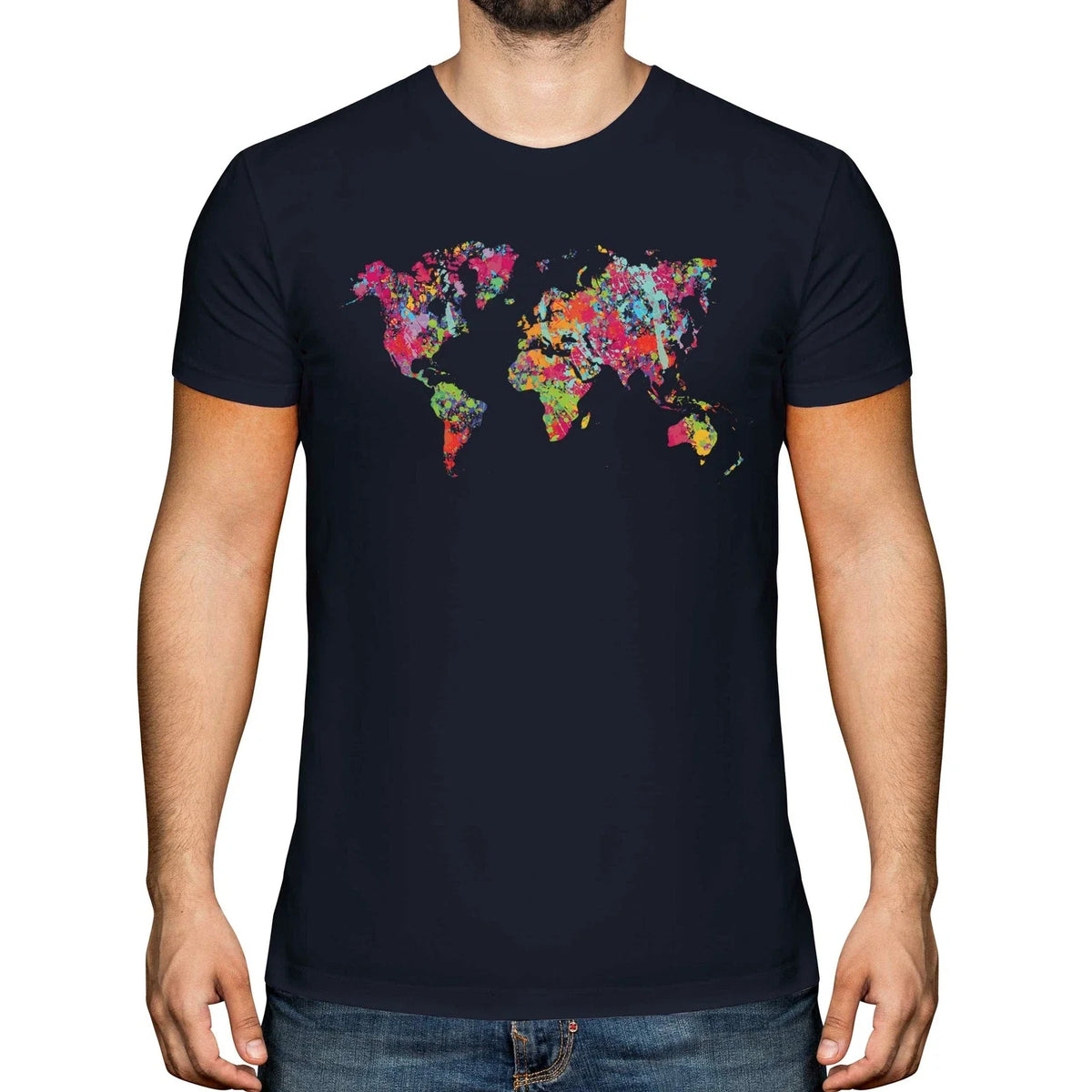 WORLD MAP SPLATTER MENS TEE TOP GIFT COLOURFUL GLOBE Unisex