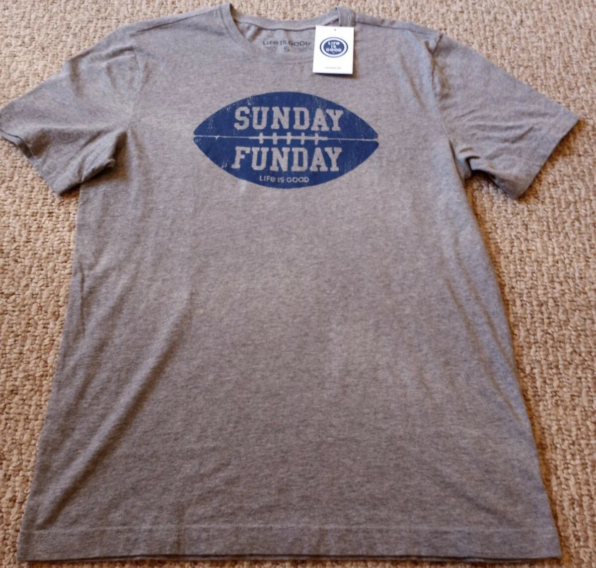 New! Life Is Good Size Small Gray Sunday Funday (Football) Unisex
