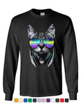 Funny DJ Cat Long Sleeve Music Kitten Headphones and Glasses Unisex