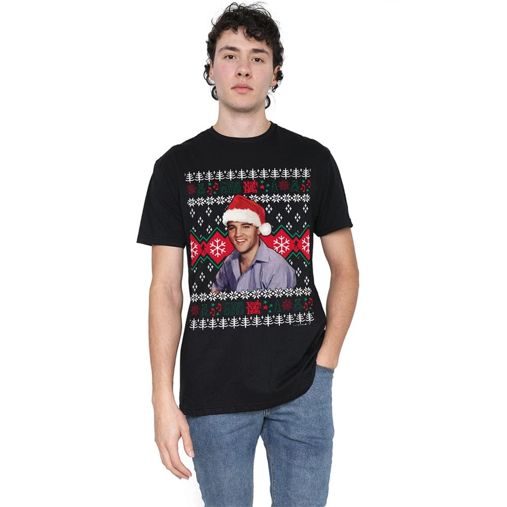 Elvis Ugly Christmas Sweater Unisex T-Shirt S-5XL, Black