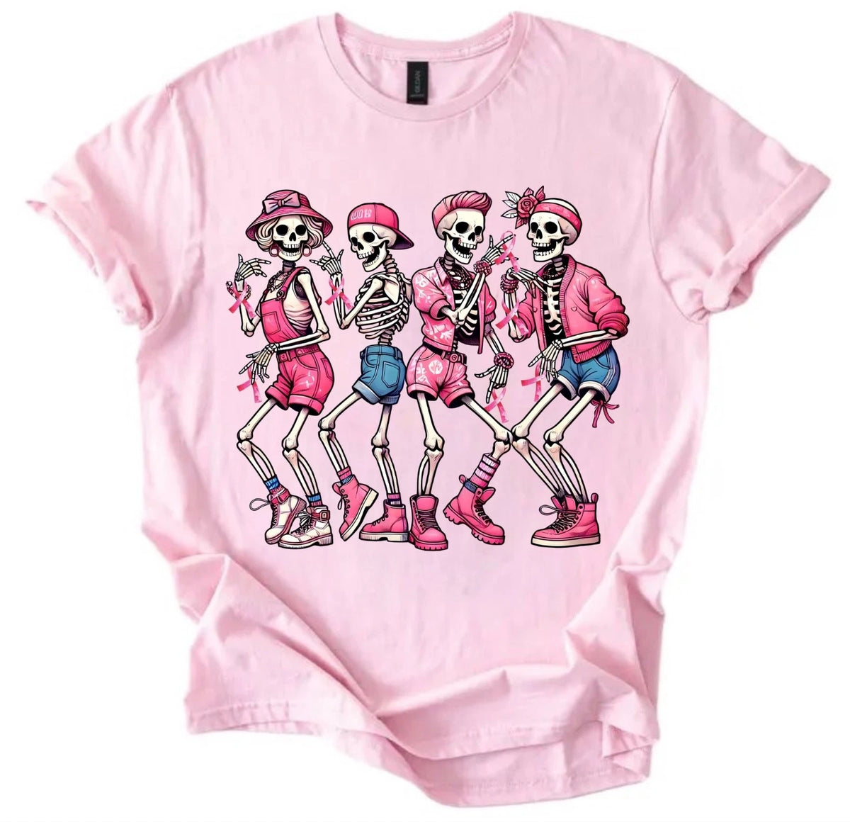 Skeleton Pink Ribbon Breast Cancer Awareness Halloween Unisex T-Shirt