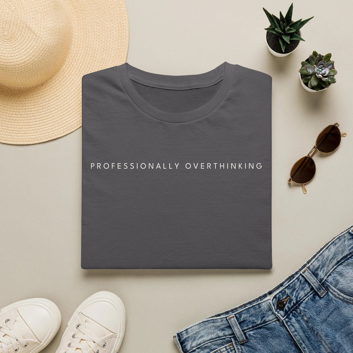 Professionally Overthinking Shirt Sarcastic Fun Graphic Tee Minimalist Techwear