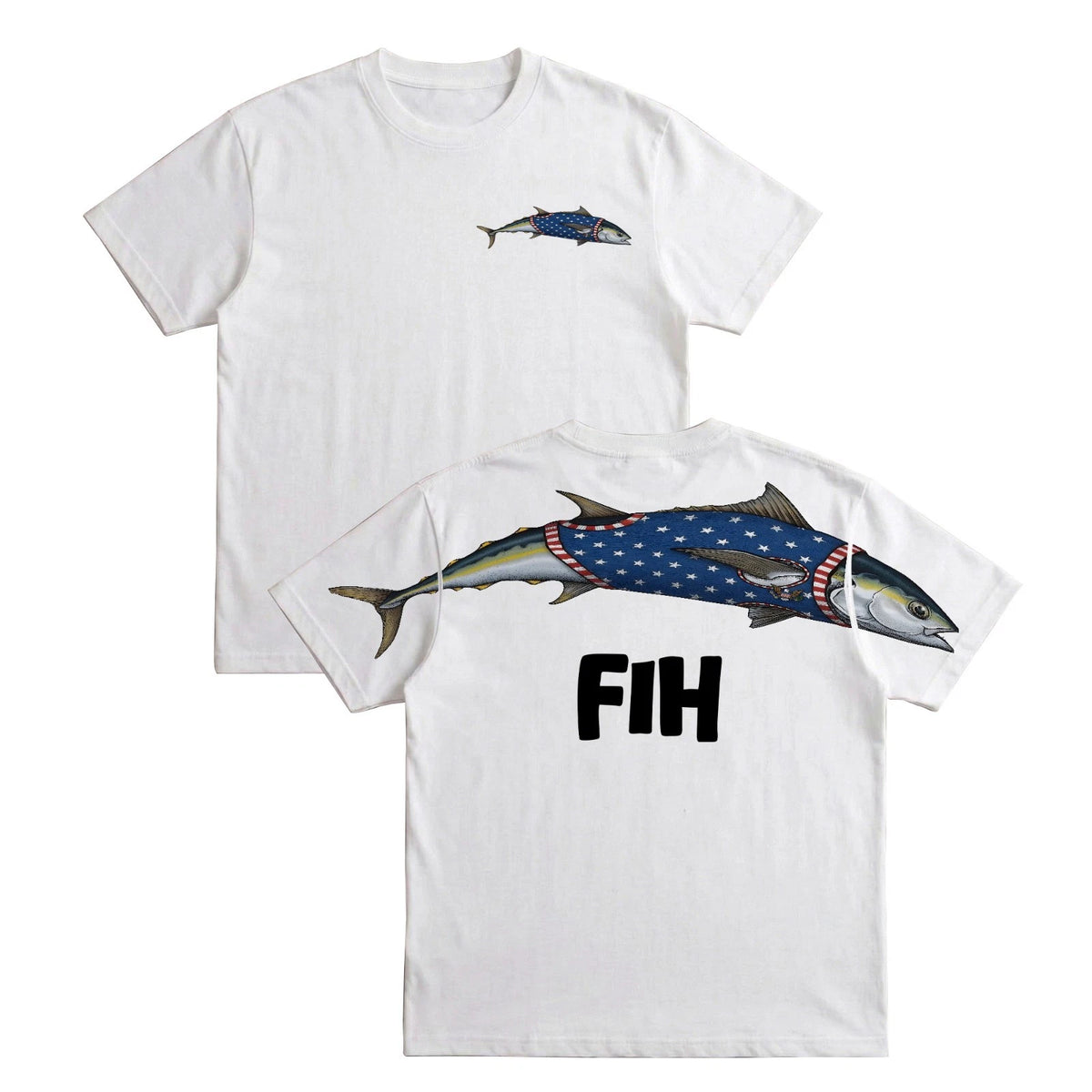 DRIPVITY Funny FIH Tuna T-Shirt USA Flag Fish Graphic Tee Patriotic Fishing Gift