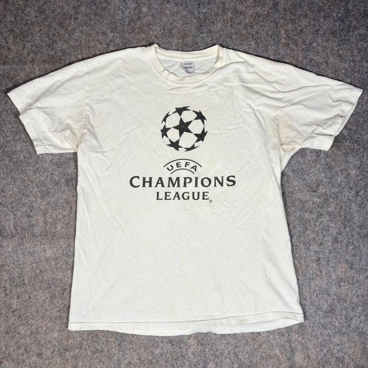 UEFA Champions League Mens Large White Fair Graphic Soccer Tee Unisex