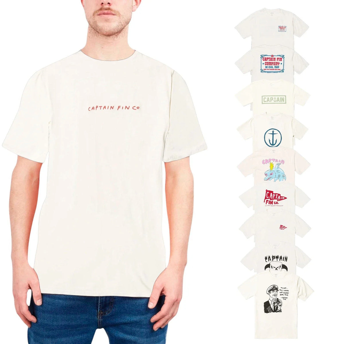 Captain Fin Mens T Shirts Short Sleeves Graphic Print Summer Cotton White Top Unisex