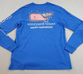Vineyard Vines tee t-shirt men S blue long sleeves whale pocket Happy Hanukkah