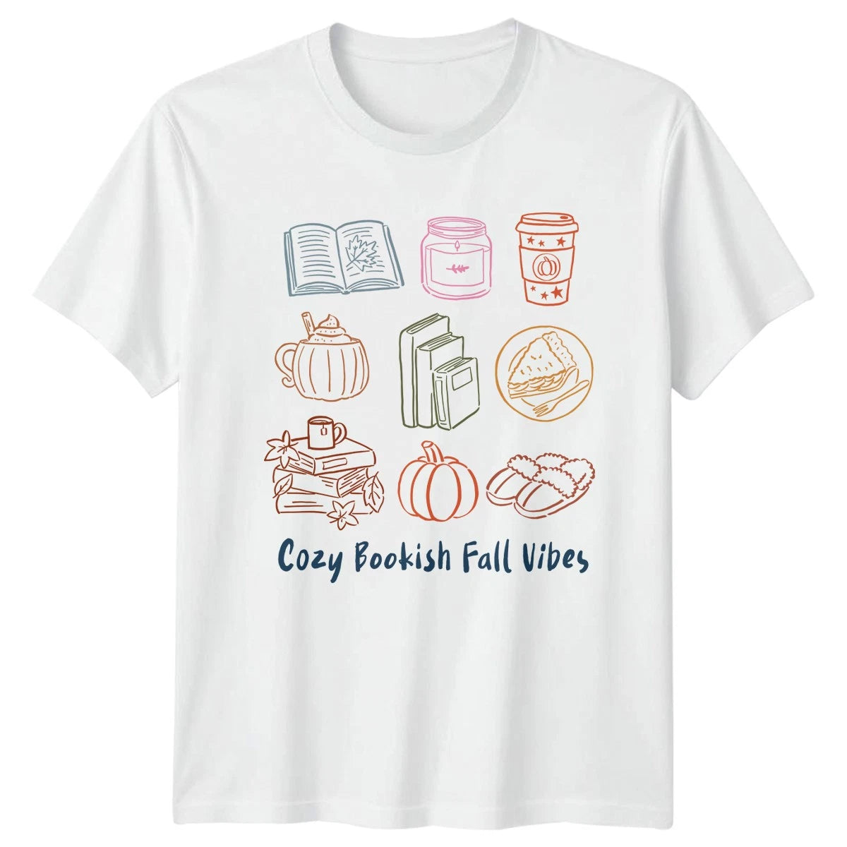 Cozy Bookish Fall Vibes Autumn Seasonal Mens T-Shirt Womens Tee Graphic Top