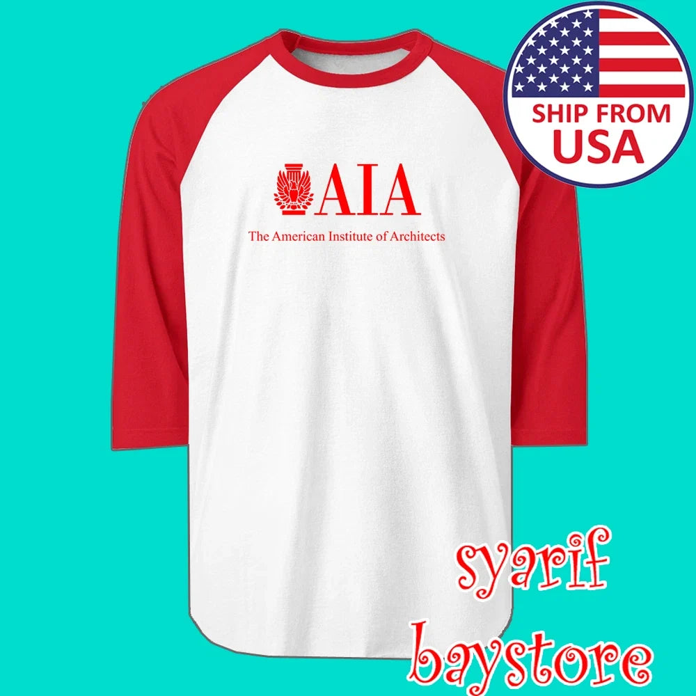 AIA American Institute Of Architects Men's Raglan White Red Size S to 2XL Unisex