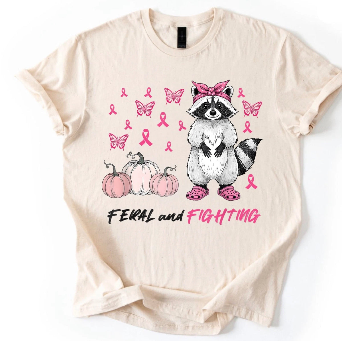 Feral And Fighting Raccoon Breast Cancer Awareness Pink Ribbon Unisex T-Shirt