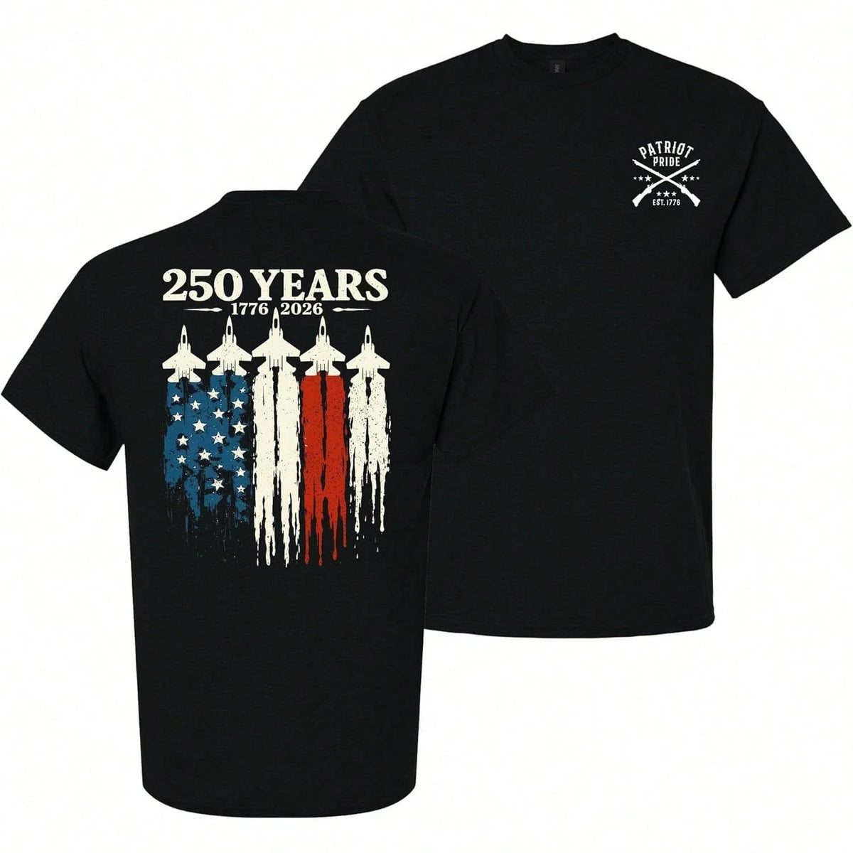 Patriot Pride Men's Tee, 250 Years America 1776-2026 Jet Flag Anniversary Print Unisex