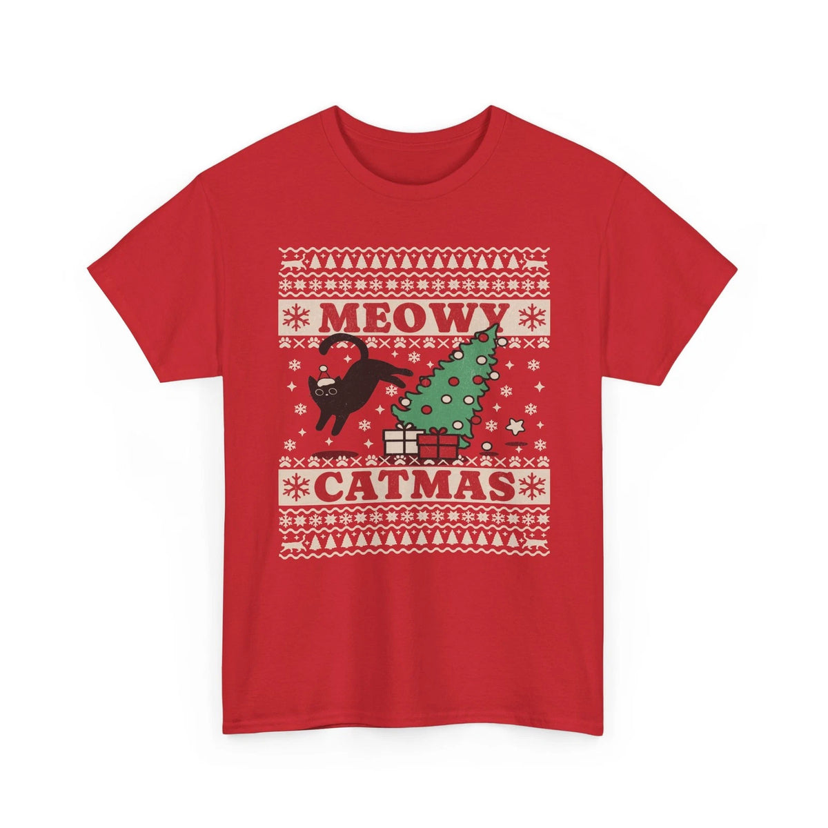 Meowy Catmas Shirt Black Cat Ugly Christmas Sweater Vintage Distressed Retro Top