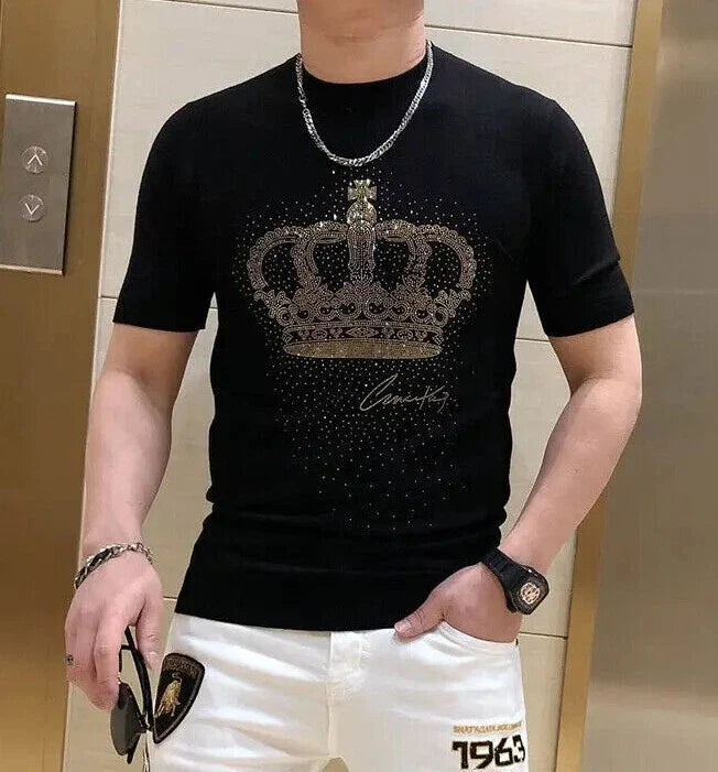 New Men Luxury Diamond Crown Rhinestones Fashion Black High Quality Unisex