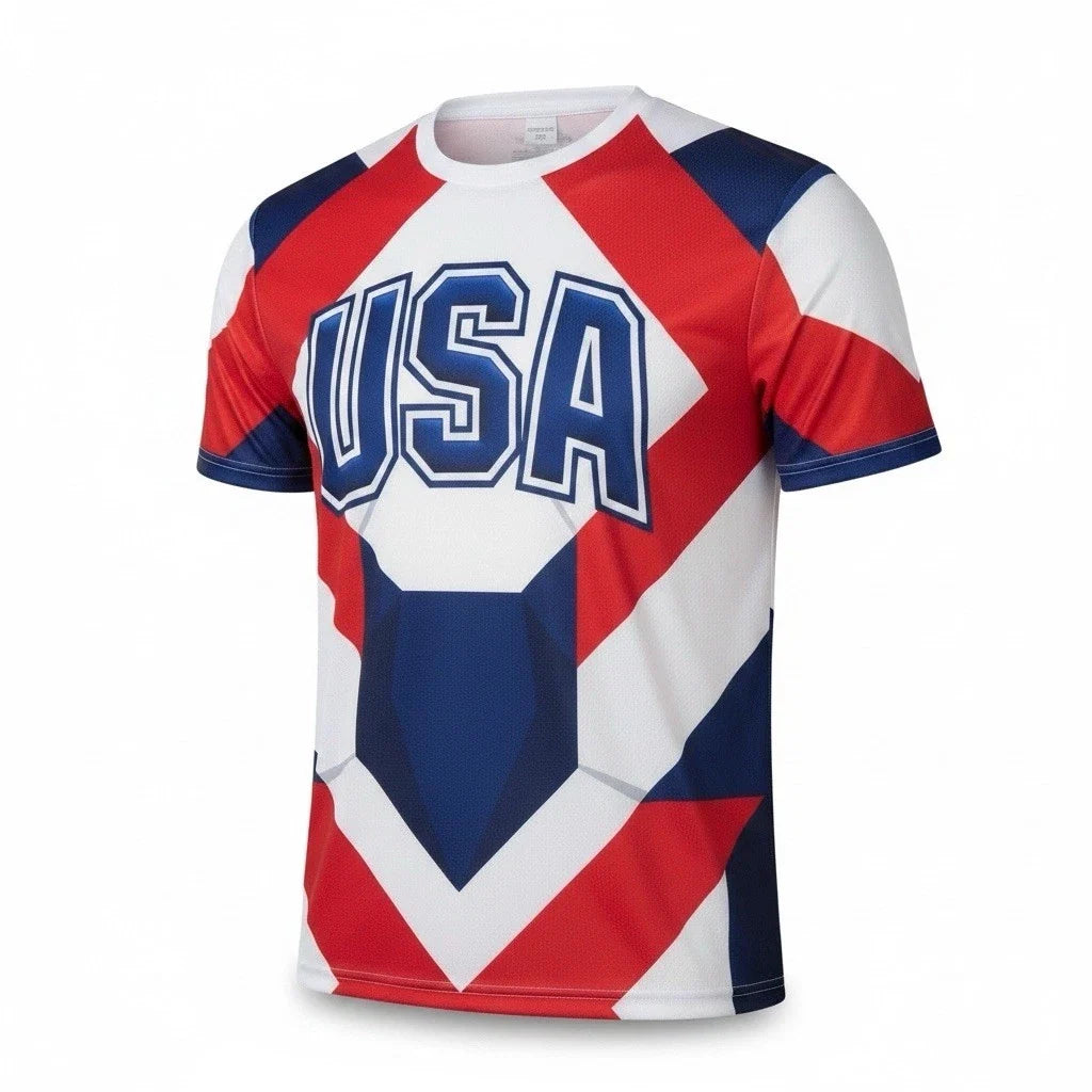 USA 2026 Soccer Shirt Patriotic Men’s LARGE Red White Blue Fourth of July Tee Unisex