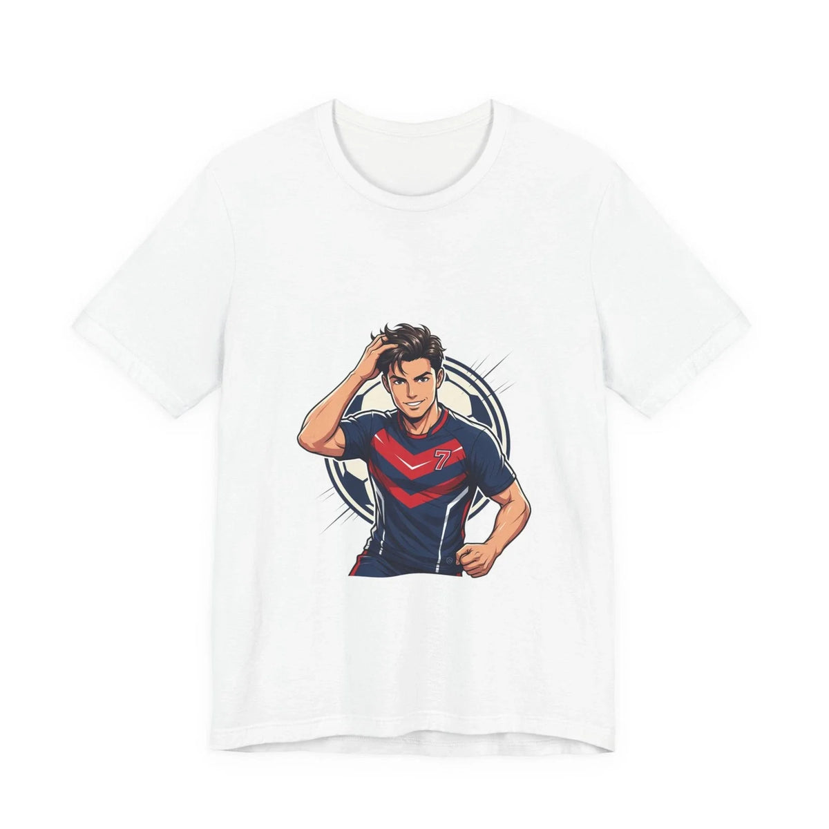 Soccer Player Illustration Tee | Number 7 Jersey Back Emblem Unisex